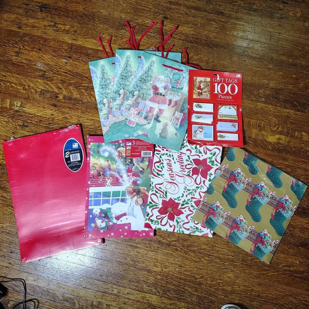 VTG Christmas Gift Boxes, Gift Bags And Gift Tags Lot New